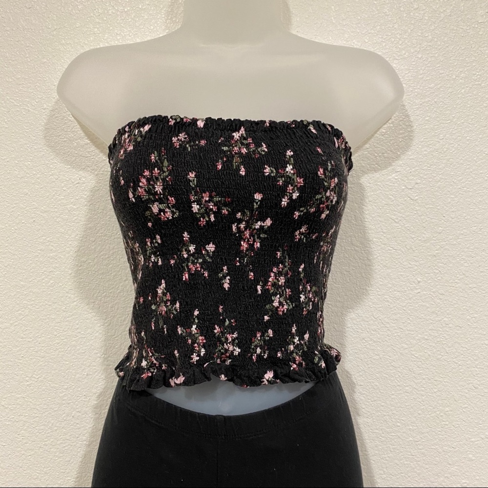 floral ribbed tube top